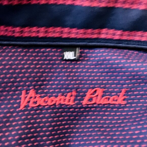 Visconti | Black Series Mens Shirt Navy Blue Red Stripe Dot Flip Cuff Size XXL - Picture 9 of 11